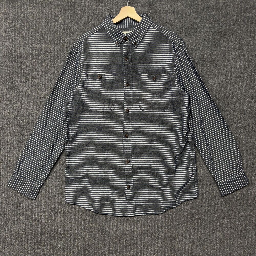 Duluth Trading Co Flannel Free Swingin Shirt Mens L Blue Long Sleeve Slim Fit